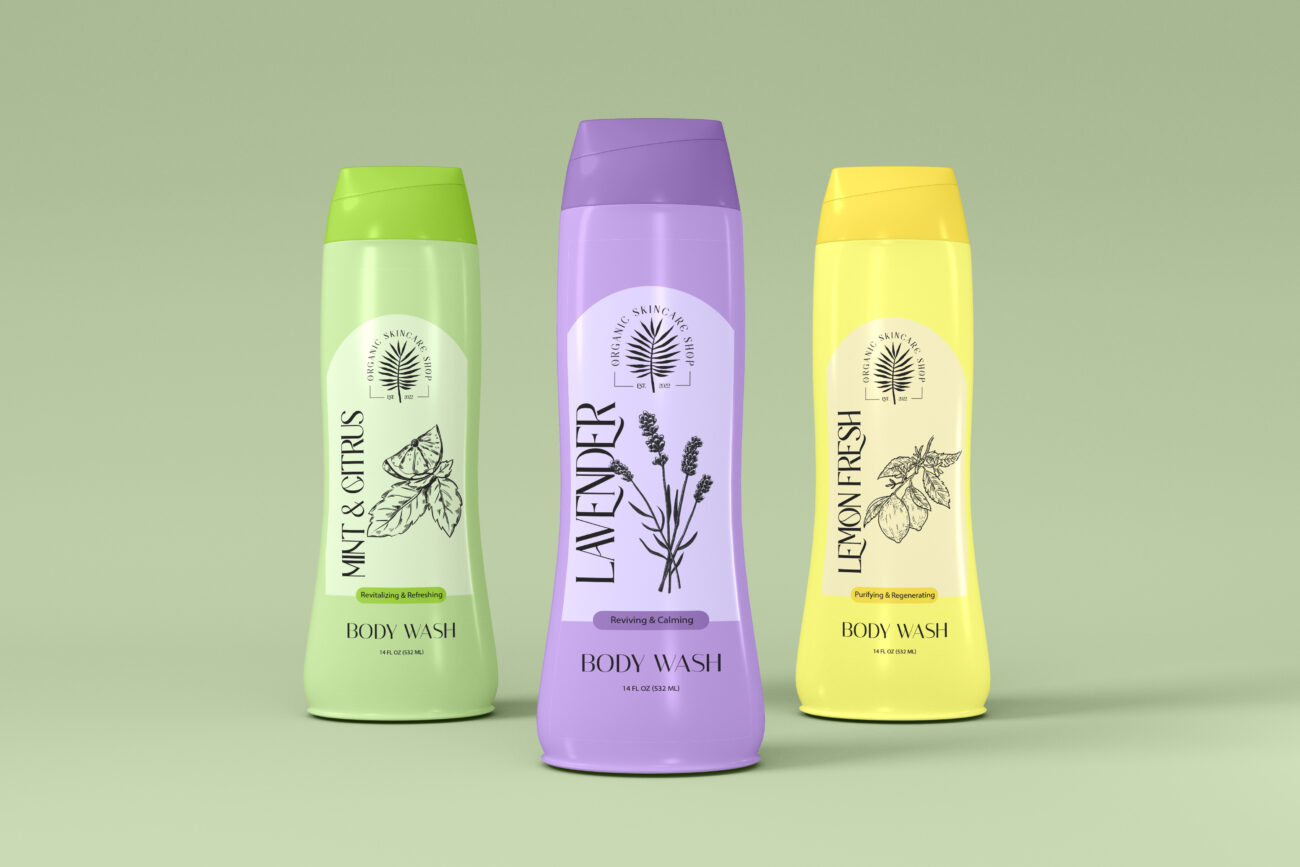 organic skincare shop logo design and packaging